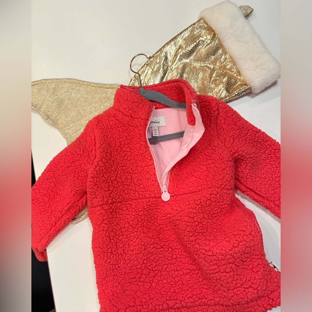 Joules Poppy Red Fleece Pullover Jacket Coat Toddler Kids Unisex Size 5 Year - Picture 8 of 10